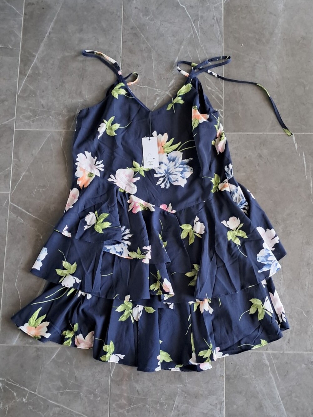 Boutique Floral Navy Tiered A-Line Women's Skirt NWT